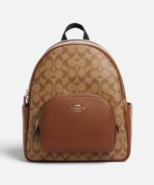 Coach Court Backpack Bag In Signature Canvas Khaki - Saddle